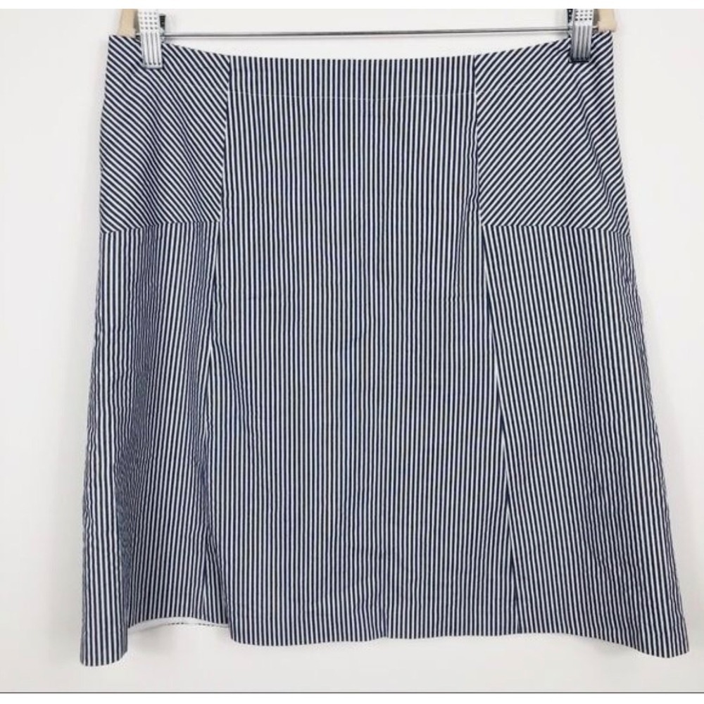 Talbots Womens Navy Blue White Striped A-Line Skirt‎ Size 10 seersucker lined